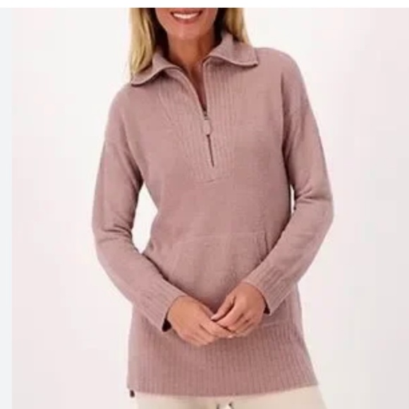 Barefoot Dreams Sweaters - Barefoot Dreams CozyChic Lite High Rib Half Zip Pullover Mauve size medium